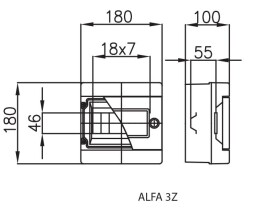 Rozvodnica ALFA 3 Z , pod/na povrch , 7-mod. ,IP44 ,so zámkom červená