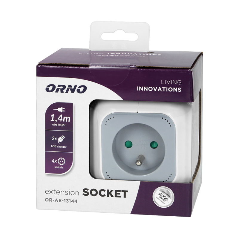Predlžovacia šnúra 4-zás. - 1,4m + 2xUSB , kocka , ORNO OR-AE-13144