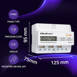 Digitálny elektromer Qoltec 50978 DIN 3-fázový 3x230/400V 100A