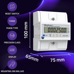 Digitálny elektromer Qoltec 50980 DIN 3-fázový 3x230/400V 100A Resetovaťeľný