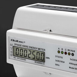 Digitálny elektromer Qoltec 50989 DIN 3-fázový 3x230/400V 100A - obojsmerný