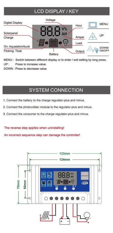 Solárny regulátor PWM SY3024H 12-24V/30A pre Pb (olovenné) batérie (G912D)