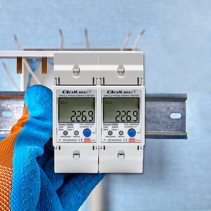 Digitálny elektromer Qoltec 50882 DIN 1-fázový 230V 60A WiFi (Tuya)