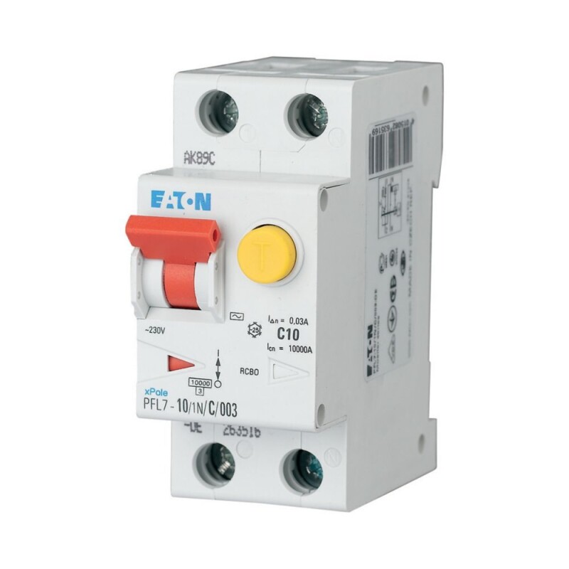 Prúdový chránič s nadprúdovou ochranou Eaton 263435 PFL7-10/1N/B/003-A-DE (10kA)