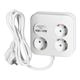 Predlžovacia šnúra 3-zás. - 1,4m + 2xUSB-2,4A (SCHUKO) kocka PS-4(GS)/W