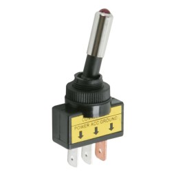 Spínač páčkový 09058PI panelový 20A/12VDC LED červená 