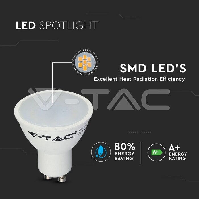 V-TAC LED žiarovka GU10 5W SMD 380lm 3000K (1685) VT-1975