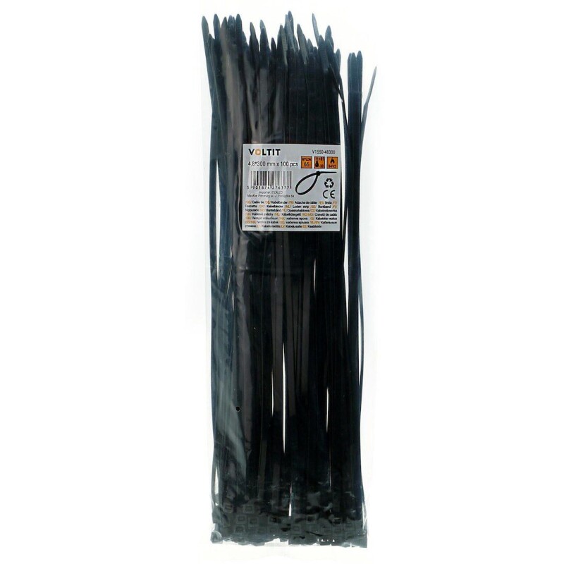 Viazacia káblová páska 4,8x300mm nylon 66, 100ks/balenie, čierna V1550-48300