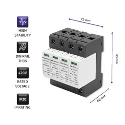 Prepäťová ochrana Qoltec 52588 AC 4-pólová , 40kA , T2/C , 420V