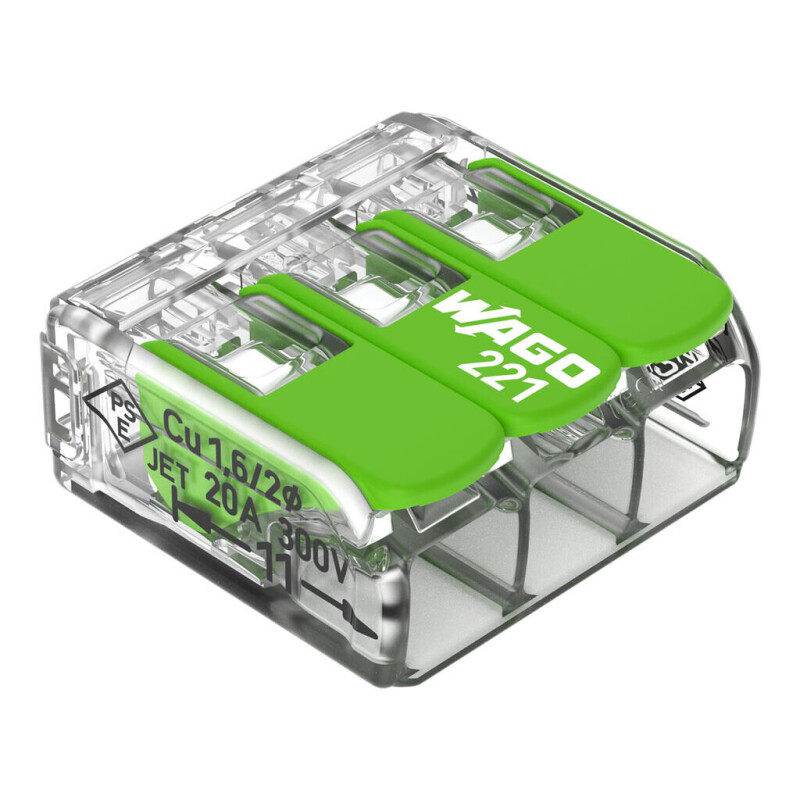 Bezskrutková krabicová svorka 221-423 s páčkami 3x 0,2-4,0mm² Green Range WAGO