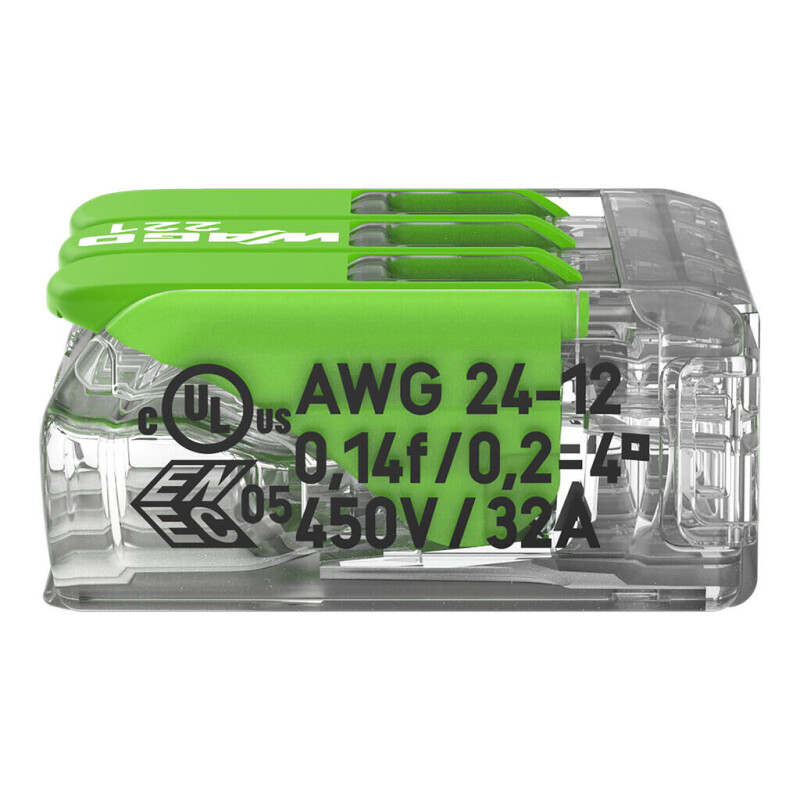 Bezskrutková krabicová svorka 221-423 s páčkami 3x 0,2-4,0mm² Green Range WAGO