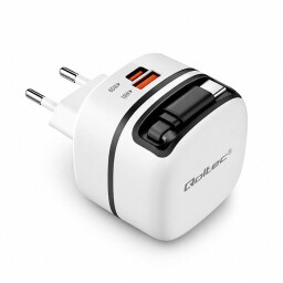Super rýchla nabíjačka Qoltec 51784 65W AC nabíjačka | USB-C PD PPS | 5-20V | 3-3.25A | Laptop | MacBook | Smartfón | Vysúvací kábel