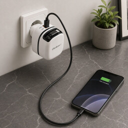 Super rýchla nabíjačka Qoltec 51784 65W AC nabíjačka | USB-C PD PPS | 5-20V | 3-3.25A | Laptop | MacBook | Smartfón | Vysúvací kábel