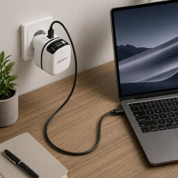 Super rýchla nabíjačka Qoltec 51784 65W AC nabíjačka | USB-C PD PPS | 5-20V | 3-3.25A | Laptop | MacBook | Smartfón | Vysúvací kábel