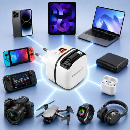 Super rýchla nabíjačka Qoltec 51784 65W AC nabíjačka | USB-C PD PPS | 5-20V | 3-3.25A | Laptop | MacBook | Smartfón | Vysúvací kábel