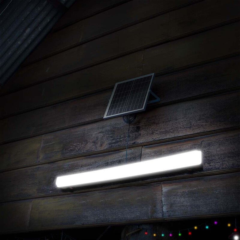 LED solárne lineárne svietidlo 120cm senzor pohybu/svetelný senzor-aut.zopnutie/vypnutie, ďiaľ.ovládanie CCT=3000-6000K (SKU: 6500) VT-120018