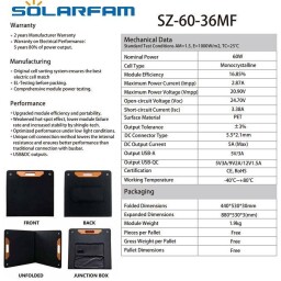 Fotovoltaický prenosný skladací panel SZ-60-36MF-A 12V/60W (G936E)