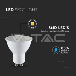 V-TAC LED žiarovka GU10 5W SAMSUNG Chip Transparent 160lm/W 750lm 3000K (2837) VT-2335