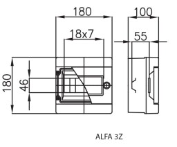 Rozvodnica ALFA 3 Z 5-406 , pod/na povrch , 7-mod. ,IP44 ,so zámkom červená