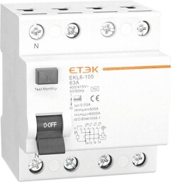 Prúdový chránič Etek EKL6-100-3N4030 / 125011 / 40A 4P 30mA AC-typ