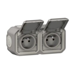 Plexo55 069768L zásuvka 2x2P+PE povrch. prekábl. sivá