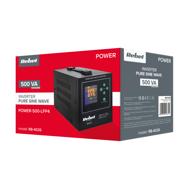 Záložný zdroj Rebel POWER-500-LFP4 500VA/300W 12VDC/230VAC čistý sínus