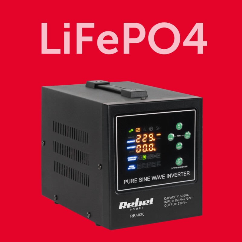 Záložný zdroj Rebel POWER-500-LFP4 500VA/300W 12VDC/230VAC čistý sínus