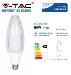 V-TAC LED žiarovka - SAMSUNG CHIP 60W E40 4800lm Olive Lamp 4000K (21187) VT-260