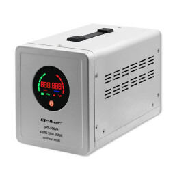 Záložný zdroj Qoltec 50716 UPS 500VA/350W čistý sínus, konštantná fáza, sivý