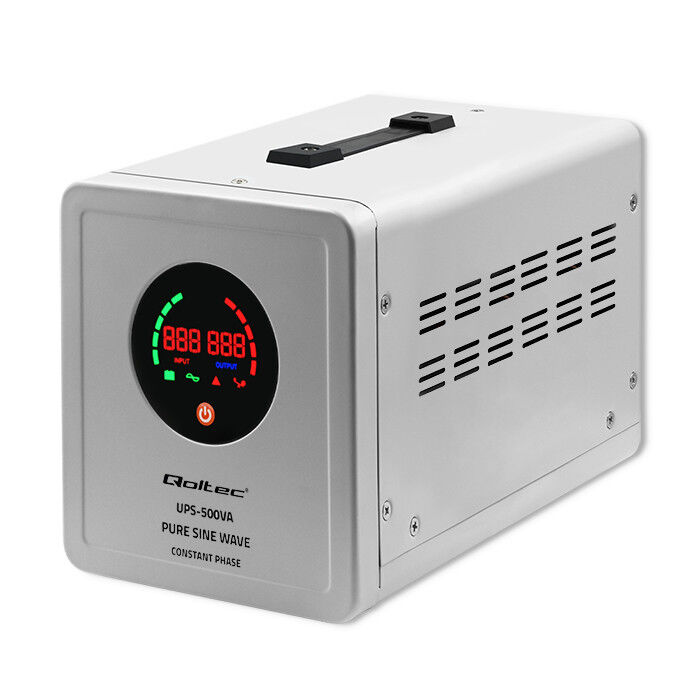 Záložný zdroj Qoltec 50716 UPS 500VA/350W čistý sínus, konštantná fáza, sivý