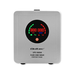 Záložný zdroj Qoltec 50716 UPS 500VA/350W čistý sínus, konštantná fáza, sivý