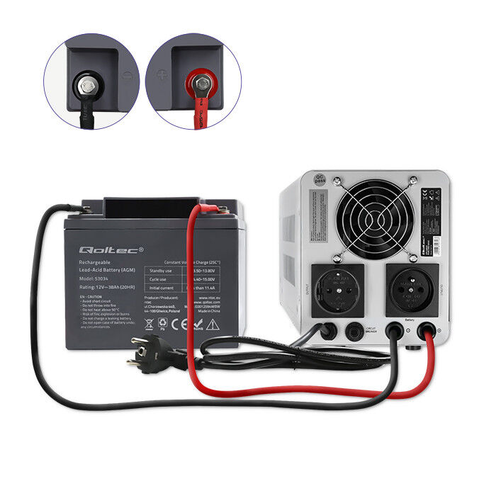 Záložný zdroj Qoltec 50716 UPS 500VA/350W čistý sínus, konštantná fáza, sivý