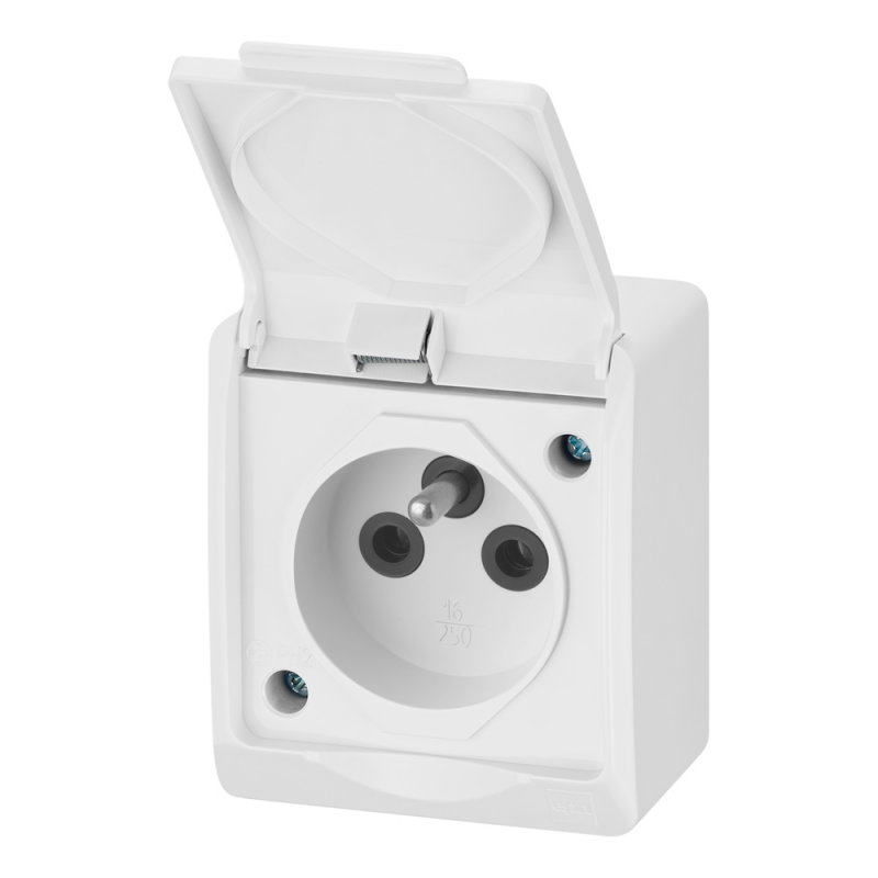 Hermes 0321-02 1-zásuvka 16A/250V IP44 nad omietku biela