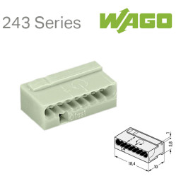 Bezskrutková krabicová mikrosvorka - 243-308 - (8x 0,6-0,8mm²) WAGO (pack. 50psc.) svetlosivá