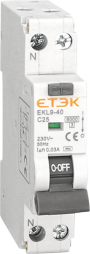 Prúdový chránič s nadprúd.ochranou ETEK EKL9-40-1NB0630A B 6A 1P+N typ A 6kA č.139082