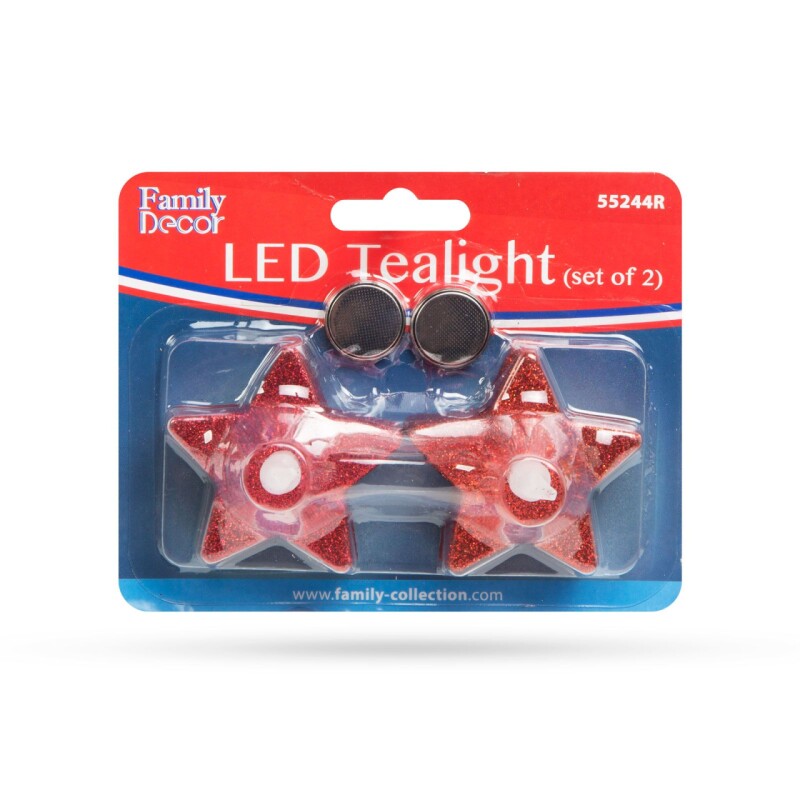 LED čajová sviečka - hviezda - červená , 2ks/bal. 55244R