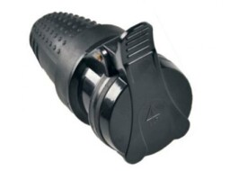 Gumová zásuvka 2P+E 230V s viečkom , čierna (L166A)