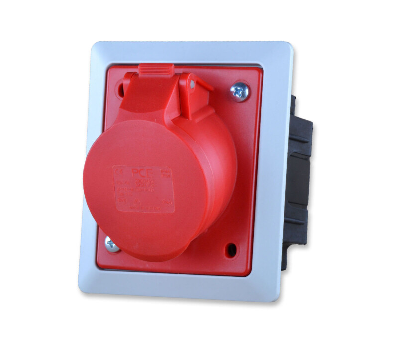 Zásuvka 415-6PKR zapustená + krabica pod omietku 16A/5p IP44 červená