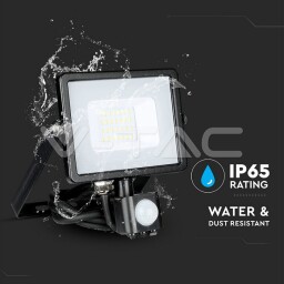 V-TAC LED reflektor so senzorom 20W SAMSUNG chip 1600lm 6000K čierny (453) VT-20-S