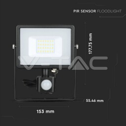 V-TAC LED reflektor so senzorom 20W SAMSUNG chip 1600lm 6000K čierny (453) VT-20-S