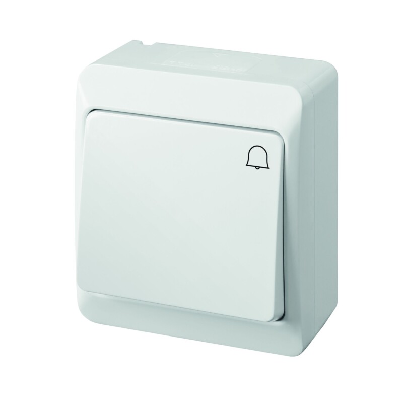 Hermes 0337-02 tlačidlo 1/0 povrch. IP44 biele (symbol zvončeka)