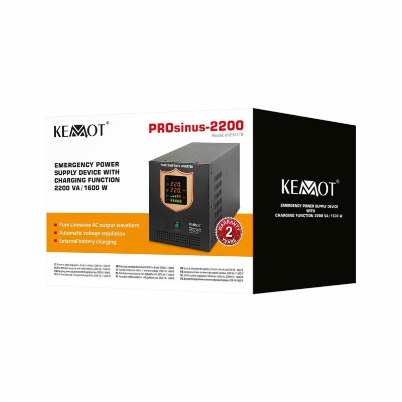 Záložný zdroj KEMOT URZ3431B PROsinus-2200 prenosný 12V/230V 2200VA / 1600W čierny