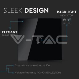 V-TAC WIFI Dotykový spínač (1NO) Amazon Alexa & Google Home Compatible ; čierne sklo (8423) VT-5003-B