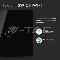 V-TAC WIFI Dotykový spínač (1NO) Amazon Alexa & Google Home Compatible ; čierne sklo (8423) VT-5003-B
