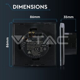 V-TAC WIFI Dotykový spínač (1NO) Amazon Alexa & Google Home Compatible ; čierne sklo (8423) VT-5003-B