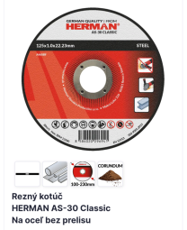 14020211 Rezný kotúč HERMAN AS-30 Classic Na oceľ bez prelisu 125x1x22,2mm