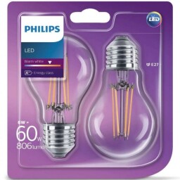 PHILIPS A60 6W(60W) E27 220-240V WW CL 2700K 806lm 2blister 8718696587478