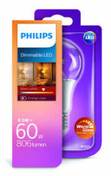 PHILIPS A60 8,5W(60W) E27 220-240V WW CL 2700K 806lm dimm 1blister 8718696572177