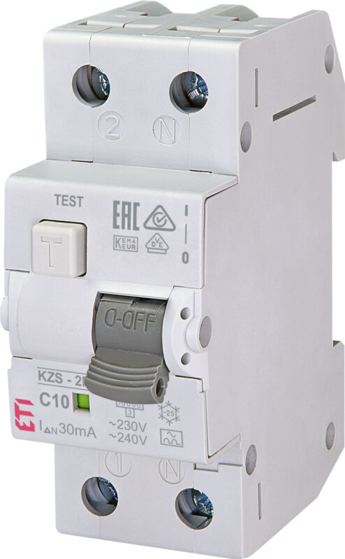 Prúdový chránič s nadprúdovou ochranou ETI 002173222 KZS-2M C10A 230VAC 1p+N In30mA RCBO -typ A