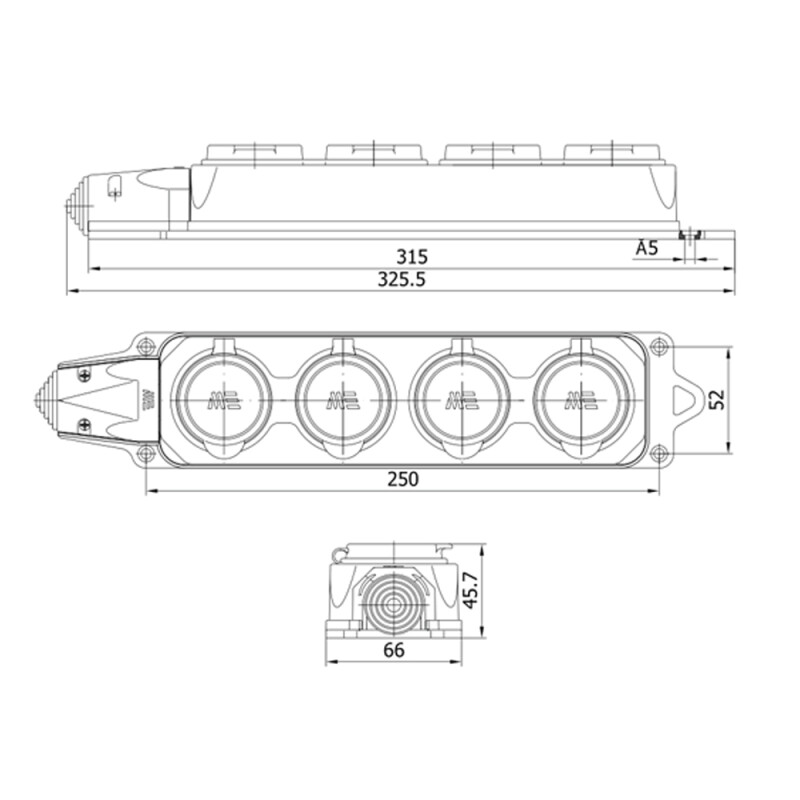 Gumová štvorzásuvka 404008 MeteSOLID